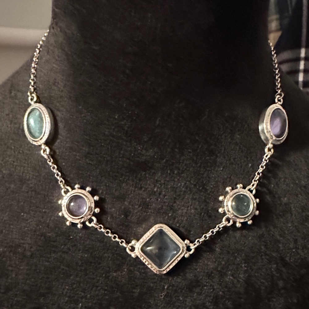 Brighton Silver Necklace with Blue and Purple Accents